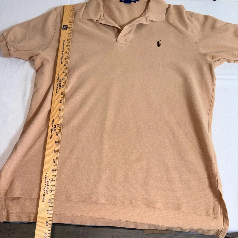 Polo Ralph Lauren Polo Shirt Large Tan Pique Cotton Short Sleeve Logo biw pony